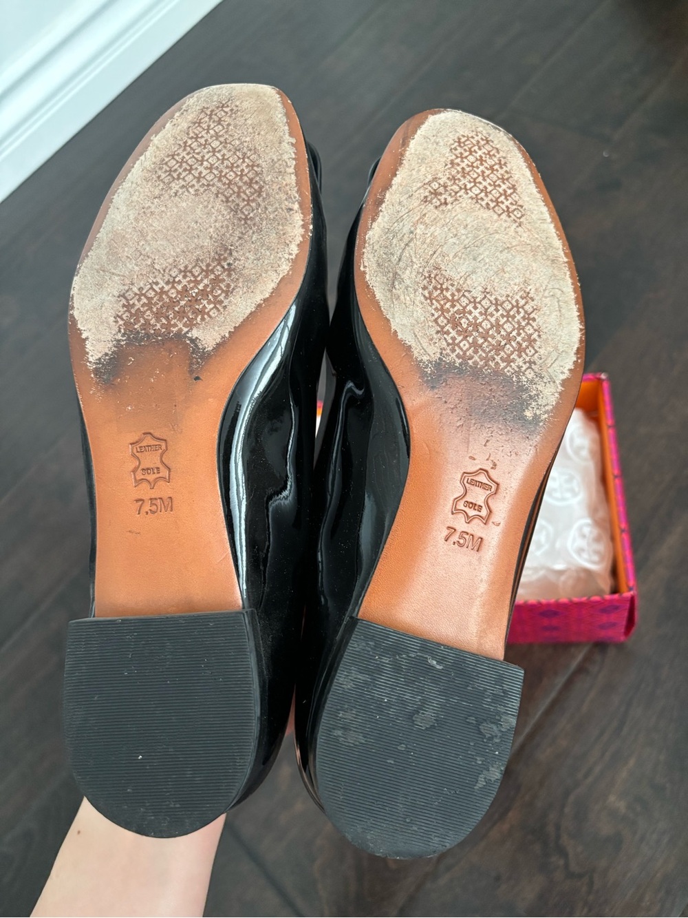 Tory Burch Black Patent Leather Flats with Gold Logo Accent - Picture 6 of 7